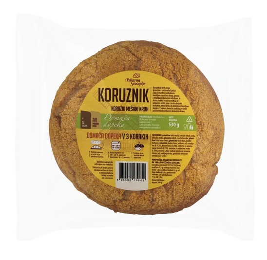 Koruzni mešani kruh, Koruznik, za dopeko, Pekarna Grosuplje, 530 g