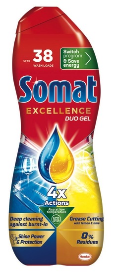 Detergent za strojno pomivanje posode, Gel Grease, Lemon, Somat Excellence, 684 ml, 38 pranj