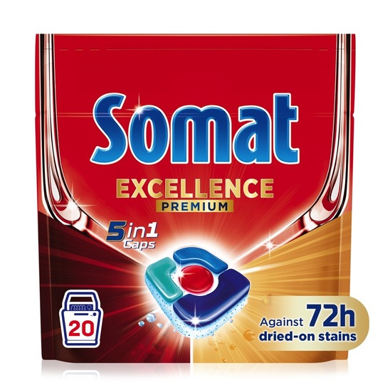 Detergent za strojno pomivanje posode Excellence 5 v 1, Somat, 20/1