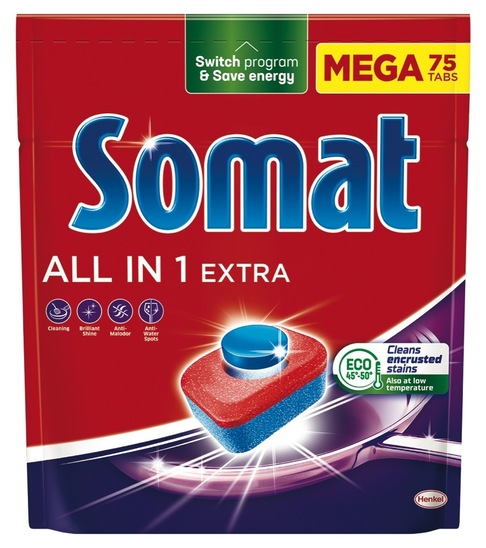 Detergent za strojno pomivanje posode, All in 1 Extra, Somat, 75/1