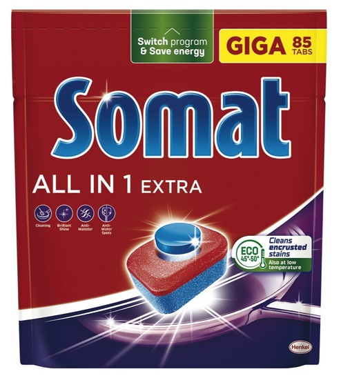 Detergent za strojno pomivanje posode, All in 1 Extra, Somat, 85/1