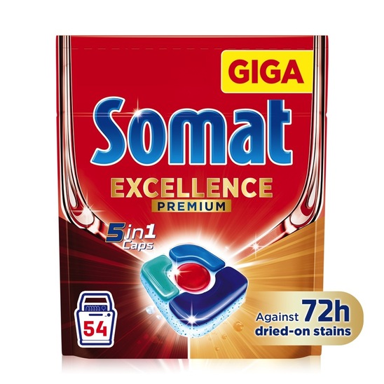Detergent za strojno pomivanje posode, 5 in 1, Somat Excellence, 54/1