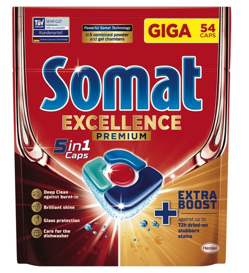 Detergent za strojno pomivanje posode, 5 in 1, Somat Excellence, 54/1