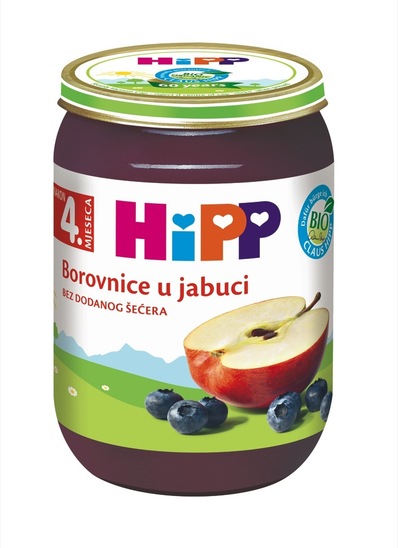 Bio sadna kašica, jabolko in borovnica, Hipp, 190 g