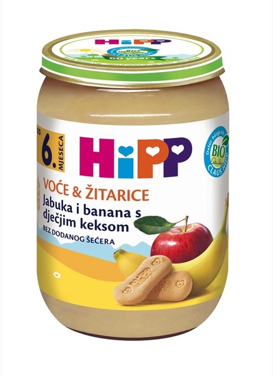 Bio sadna kašica z jabolkom in banano, od 5. meseca starosti, Hipp, 190 g