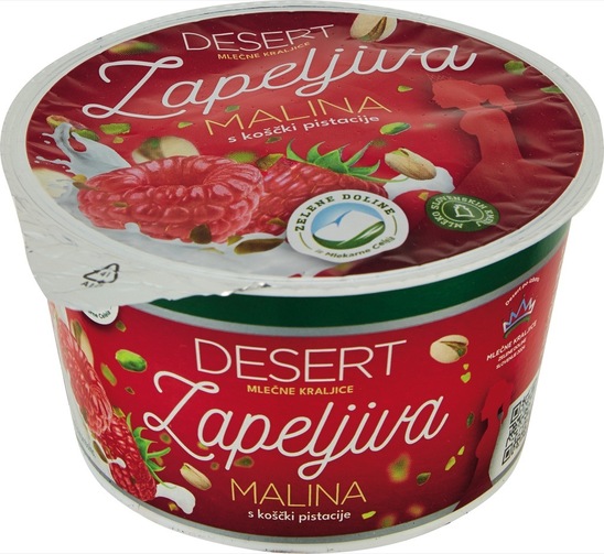 Desertni jogurt, malina s pistacijo, Zelene Doline, 150 g