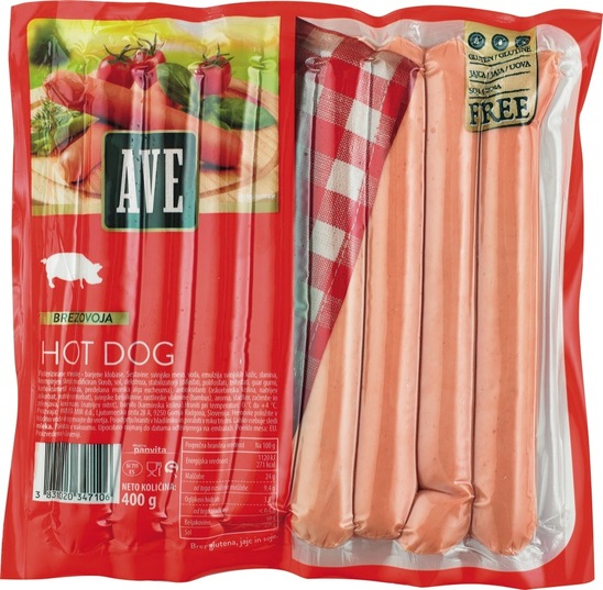 Hrenovke Hot dog, brez ovoja, Ave, pakirano, 400 g