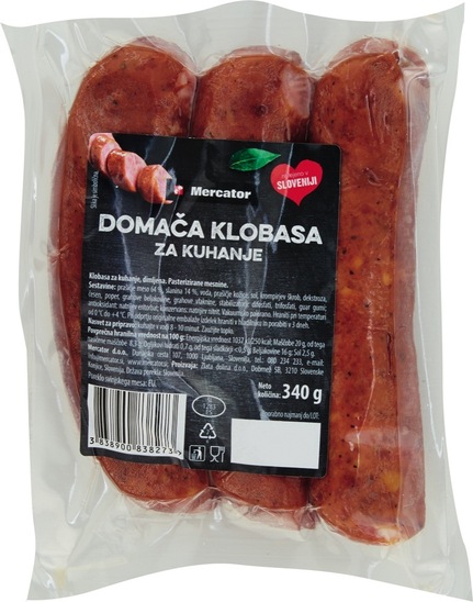 Domača klobasa, za kuhanje, Mercator, pakirano, 340 g