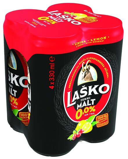 Brezalkoholno pivo Laško Malt Dark, limona in šipek, 4 x 0,33 l