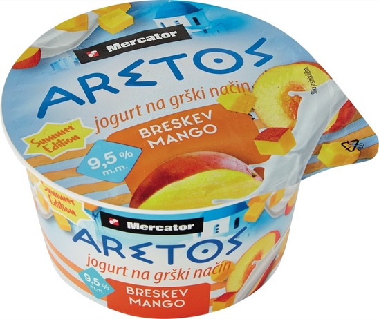 Jogurt na grški način, breskev in mango, Mercator, 125 g