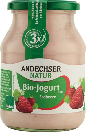 Bio sadni jogurt Mild, jagoda, 3,7 % m.m., Andechser, 500 g