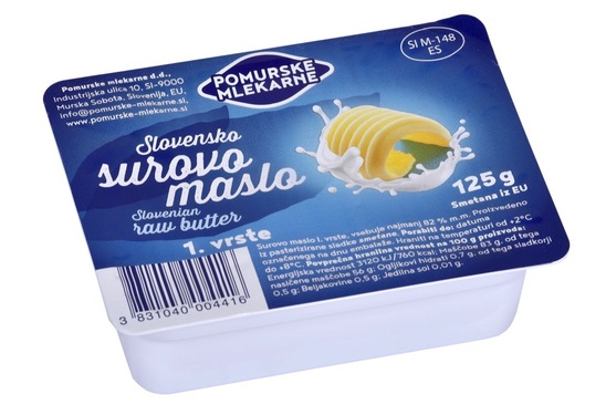 Surovo maslo, Pomurske mlekarne, 125 g