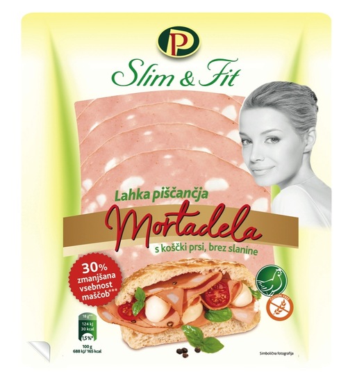 Narezek piščančja mortadela, Perutnina Ptuj, pakirano, 180 g