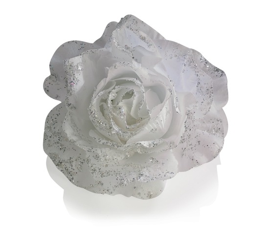 Novoletni okrasek vrtnica s sponko, bela, 14 cm