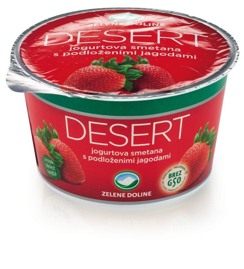 Mlečni desert jogurtova smetana z jagodami, Zelene Doline, 150 g