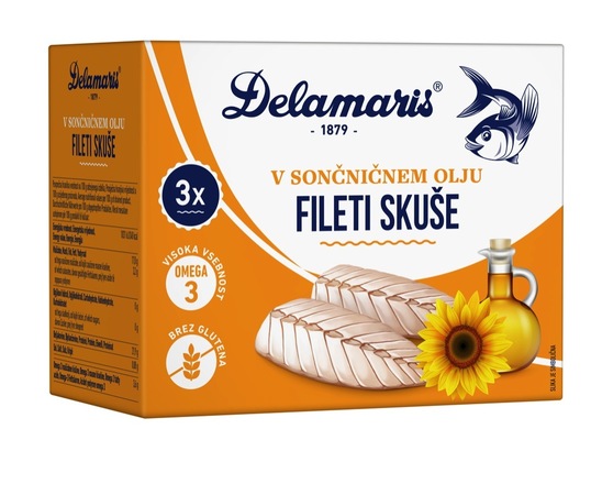 Fileti skuše v sončničnem olju, Delamaris, 3 x 125 g