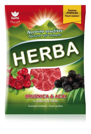 Bonboni Herba, Brusnica & acai, Šumi, 90 g