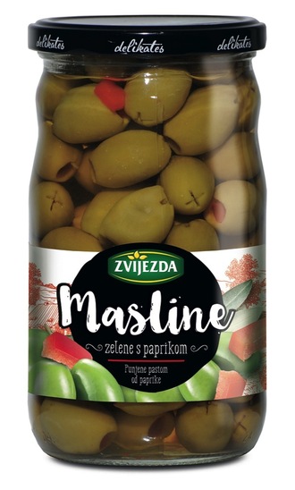 Zelene olive polnjene s pasto paprike, Zvijezda, 700 g