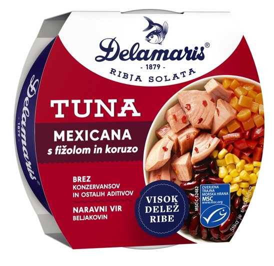 Tunina solata Mexicana, s fižolom in koruzo, Delamaris, 170 g