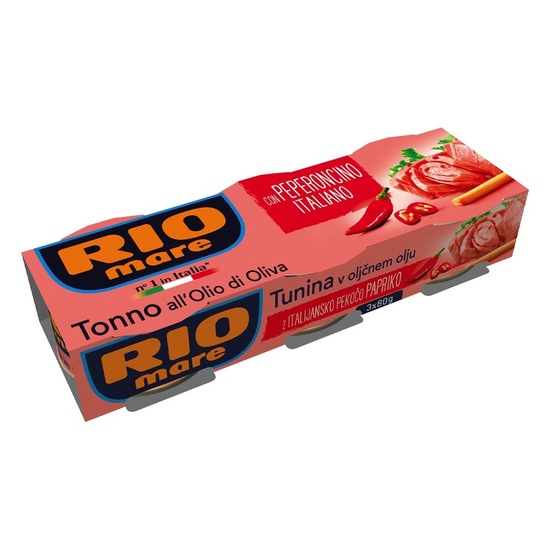 Tunina v oljčnem olju s pekočo papriko, Rio Mare, 3 x 80 g