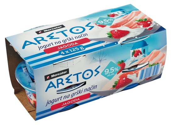 Grški tip jogurta, jagoda, Mercator,  4 x 125 g