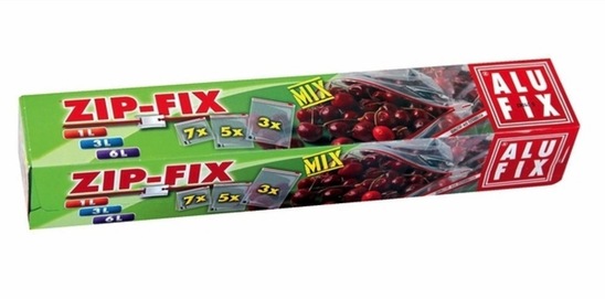 Vrečke za shranjevanje z zapiralom Zip-Fix Mix, Alufix, 1 l/7 kosov, 3 l/5 kosov, 6 l/3 kosi