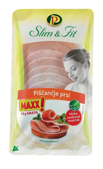 Narezek piščančje prsi Slim&Fit, pakirano, Perutnina Ptuj, 100 g + 15 g GRATIS MAXX