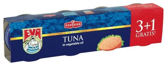 Tuna v rastlinskem olju, Eva, 3 x 120 g + 120 g gratis