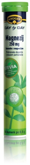 Šumeče tablete magnezij s stevio, Kruger, 14 x 6,5 g