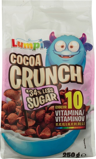 Otroški kosmiči, čokoladne školjke z manj sladkorja, Lumpi, 250 g