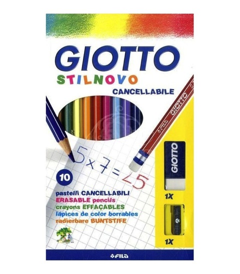 Suhe barvice Giotto, 10 barvic + šilček + radirka