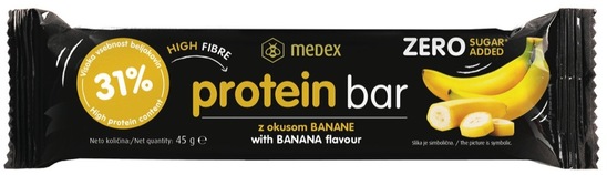 Beljakovinska ploščica, banana, Medex, 45 g