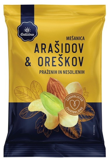 Mešanica praženih arašidov in oreščkov, neslani, Odlično, 150 g