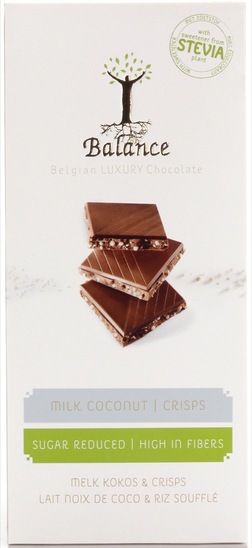 Mlečna čokolada s kokosom in stevijo Luxury, brez dodanega sladkorja, Balance, 85 g