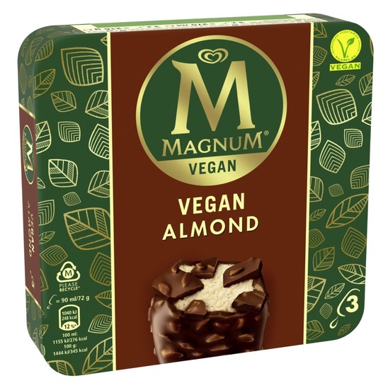 Veganski sladoled na palčki, vanilija in mandelj, Magnum, 3 x 90 ml