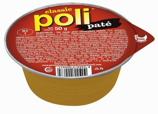 Pašteta pate, Classic, Poli, 50 g