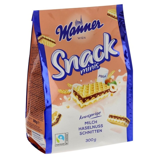 Napolitanke lešnik Snack Minis, Manner, 300 g