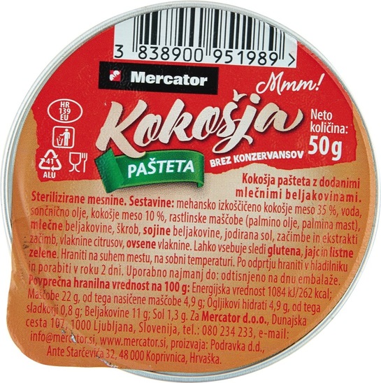 Kokošja pašteta, Mercator, 50 g