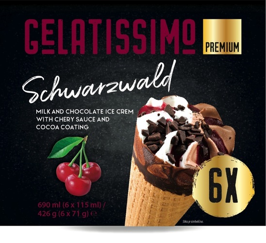 Sladoled kornet, Schwarzwald, Gelatissimo, 6 x 115 ml