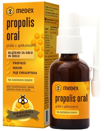 Propolis Oral na alkoholni osnovi, pršilo z aplikatorjem, Medex, 30 ml