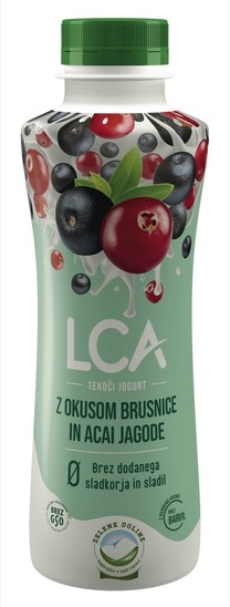 Tekoči jogurt LCA Nula, brusnica in acai jagoda, Zelene Doline, 500 g