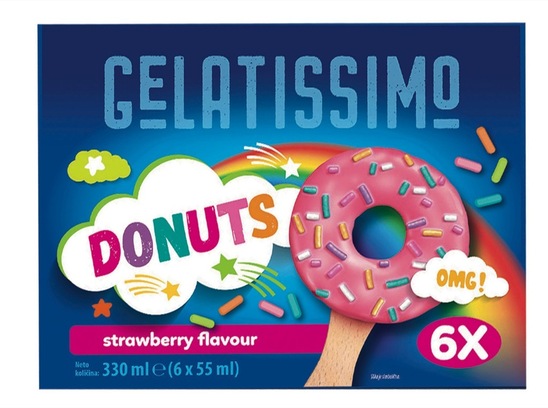 Sladoled Donuts, jagoda, Gelatissimo, 6 x 55 ml