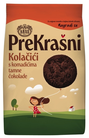 Keksi PreKrašni, čajno pecivo s koščki temne čokolade, Kraš, 200 g