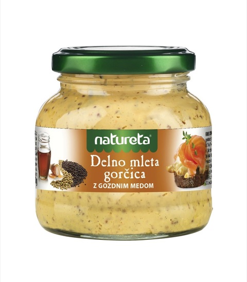 Delno mleta gorčica z gozdnim medom, Natureta, 200 g