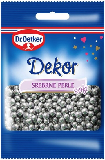 Dekorativne srebrne perle, mehke, Dr. Oetker, 10 g