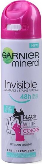 Deodorant Invisible Black & White & Colours sprej, Garnier, 150 ml