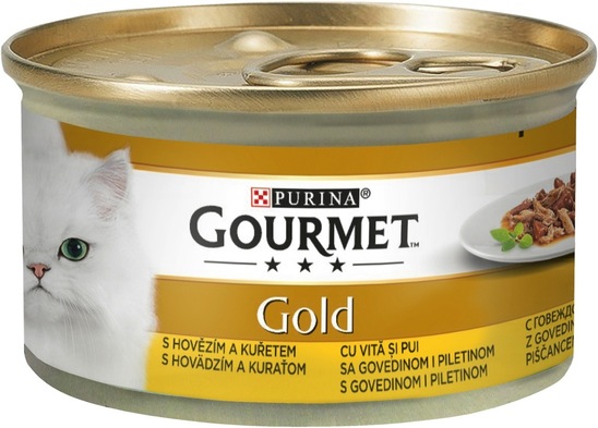 Hrana za mačke Gourmet Gold z govedino in piščancem, Purina, 85 g