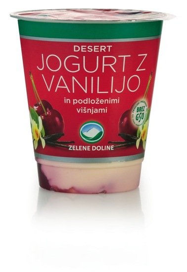 Sadni jogurt z vanilijo in podloženimi višnjami, Zelene Doline, 150 g