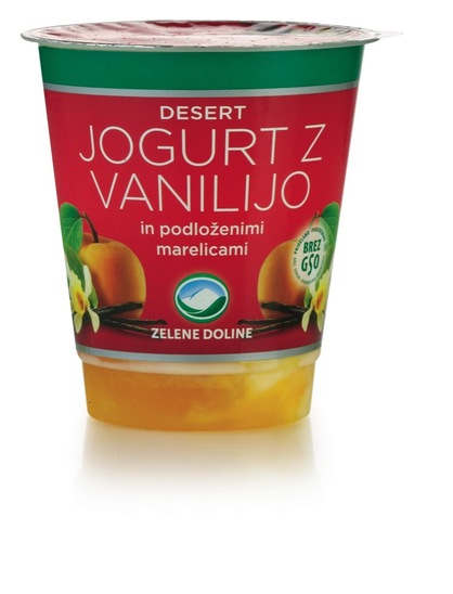 Sadni jogurt z vanilijo in podloženimi marelicami, Zelene Doline, 150 g