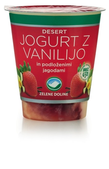 Sadni jogurt z vanilijo in podloženimi jagodami, Zelene Doline, 150 g